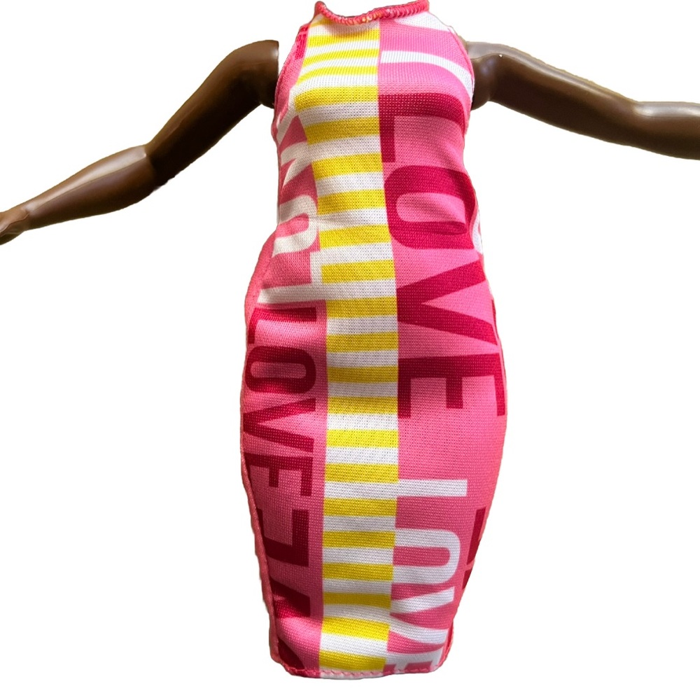 Barbie Doll Curvy Sleeveless Sheath Dress White Pink Love Yellow Bodycon